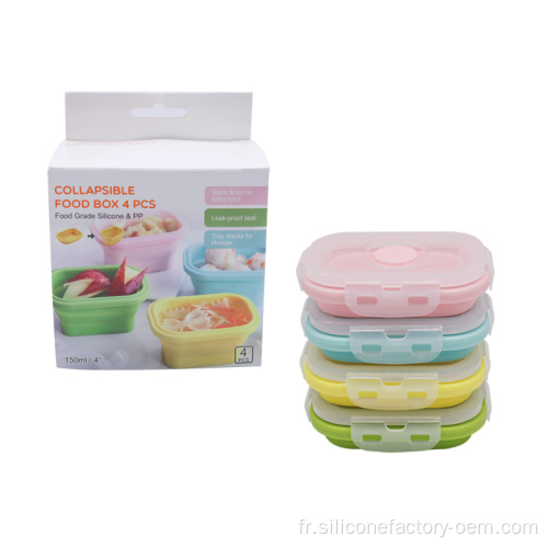 Boîte de rangement pliable en silicone durable de qualité alimentaire